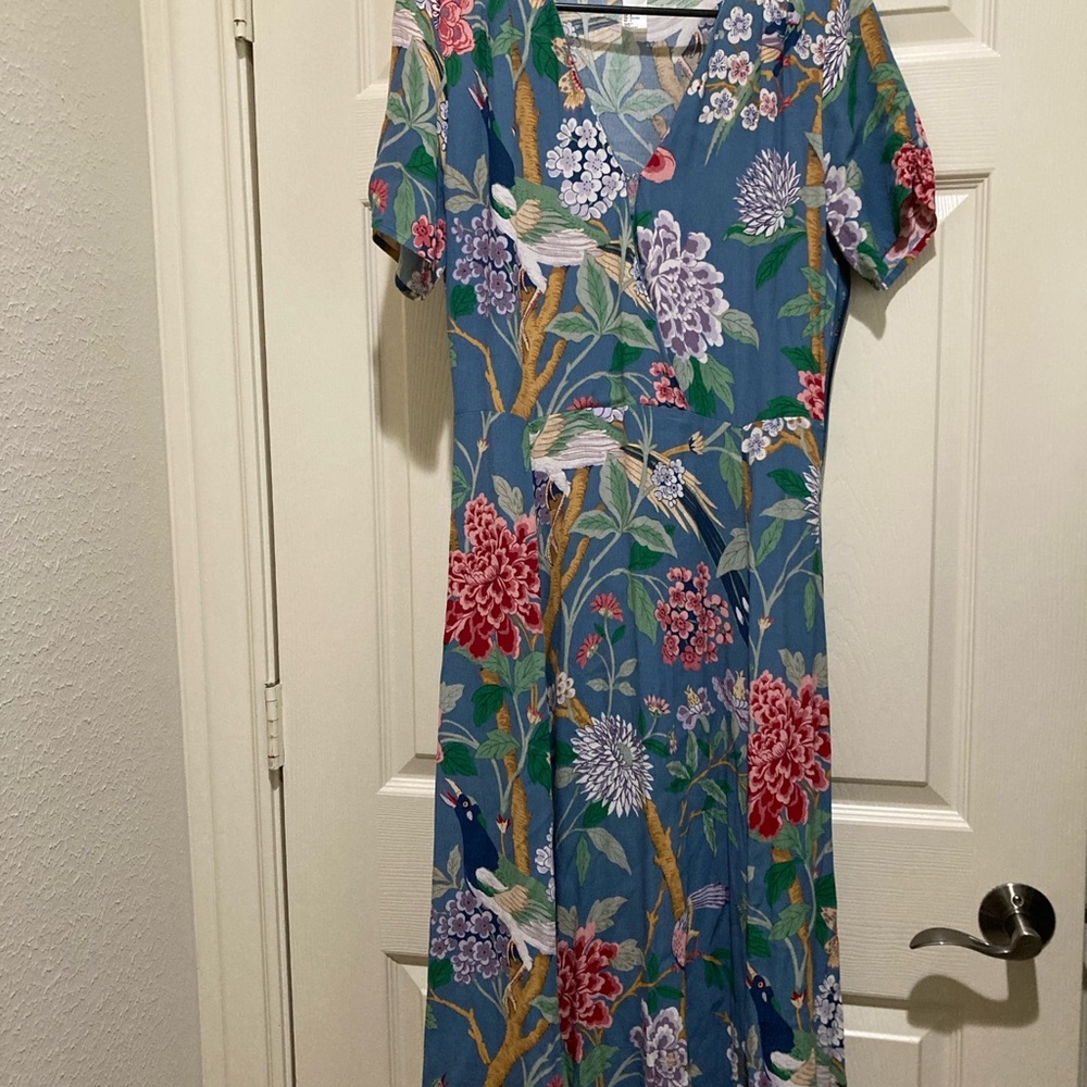 H&M teal bule, red, purple floral maxi dress